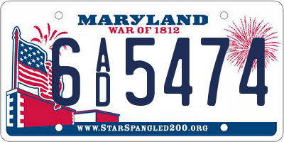 MD license plate 6AD5474