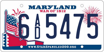 MD license plate 6AD5475