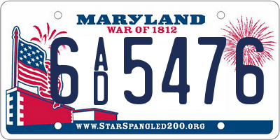 MD license plate 6AD5476