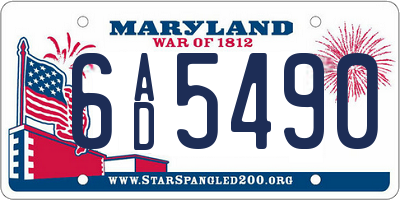 MD license plate 6AD5490