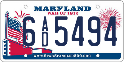 MD license plate 6AD5494