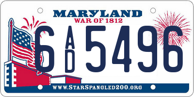 MD license plate 6AD5496