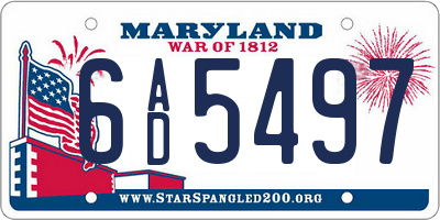 MD license plate 6AD5497