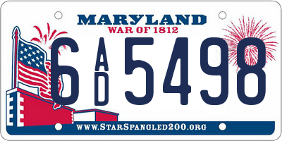 MD license plate 6AD5498