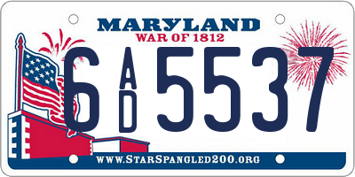 MD license plate 6AD5537