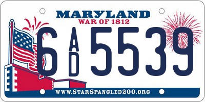 MD license plate 6AD5539