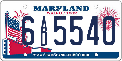 MD license plate 6AD5540