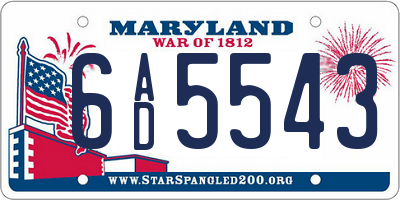 MD license plate 6AD5543