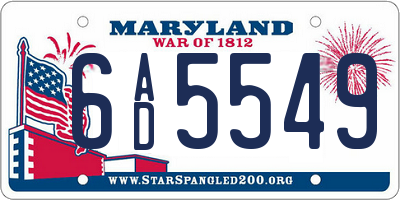MD license plate 6AD5549