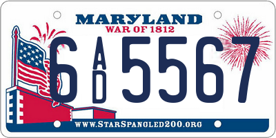 MD license plate 6AD5567