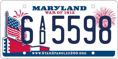 MD license plate 6AD5598