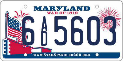MD license plate 6AD5603