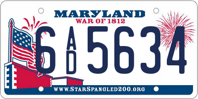 MD license plate 6AD5634