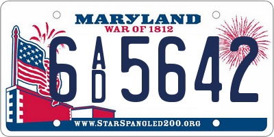 MD license plate 6AD5642