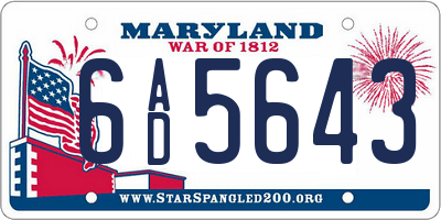 MD license plate 6AD5643