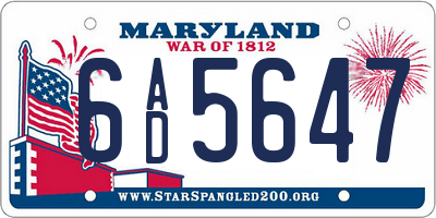 MD license plate 6AD5647