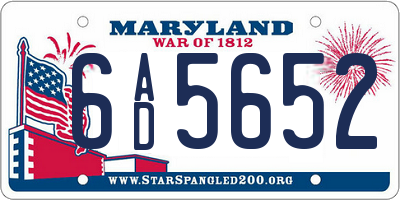 MD license plate 6AD5652