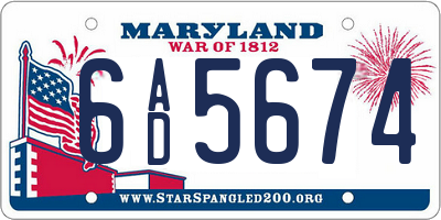 MD license plate 6AD5674