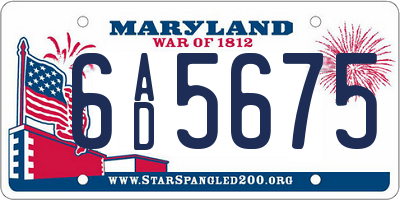 MD license plate 6AD5675