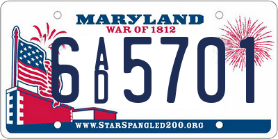 MD license plate 6AD5701