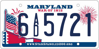 MD license plate 6AD5721