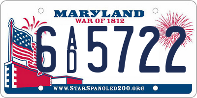 MD license plate 6AD5722