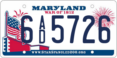 MD license plate 6AD5726