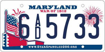 MD license plate 6AD5733