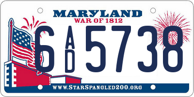 MD license plate 6AD5738