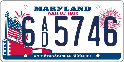 MD license plate 6AD5746