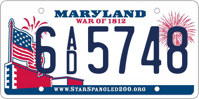 MD license plate 6AD5748