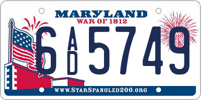 MD license plate 6AD5749