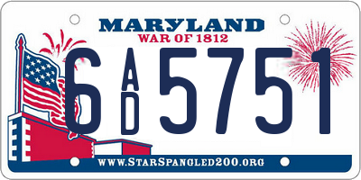 MD license plate 6AD5751