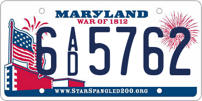 MD license plate 6AD5762