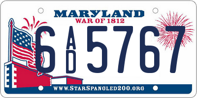 MD license plate 6AD5767