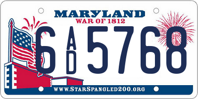 MD license plate 6AD5768