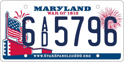 MD license plate 6AD5796