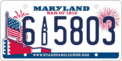 MD license plate 6AD5803