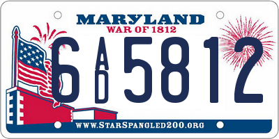 MD license plate 6AD5812