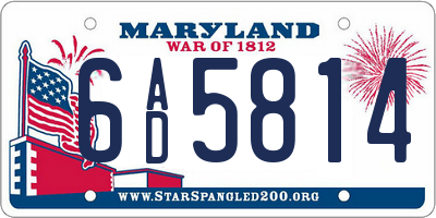 MD license plate 6AD5814