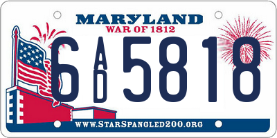 MD license plate 6AD5818