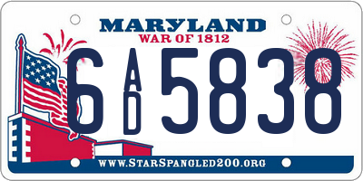 MD license plate 6AD5838