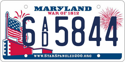 MD license plate 6AD5844