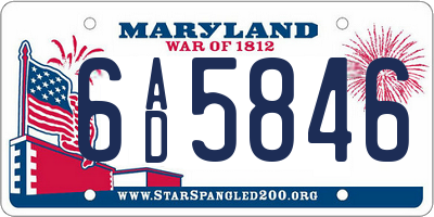 MD license plate 6AD5846