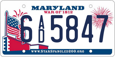 MD license plate 6AD5847