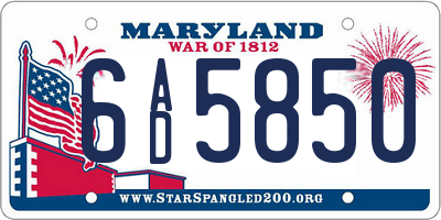 MD license plate 6AD5850