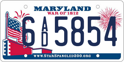 MD license plate 6AD5854