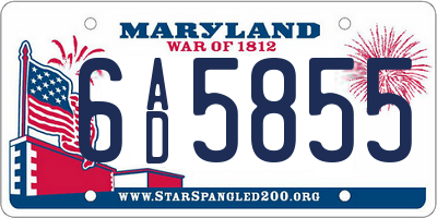 MD license plate 6AD5855