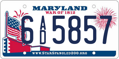 MD license plate 6AD5857