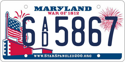 MD license plate 6AD5867